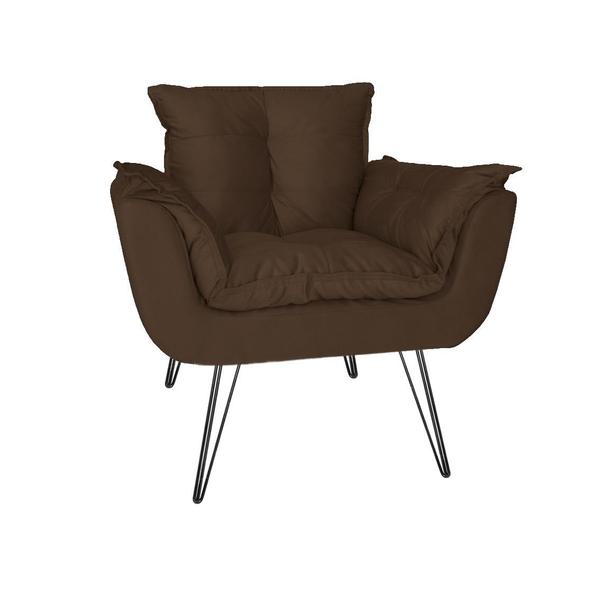 Imagem de Conjunto 2 Poltronas Estofadas Para Escritório Pés de Ferro Opala Suede Marrom - DL Decor