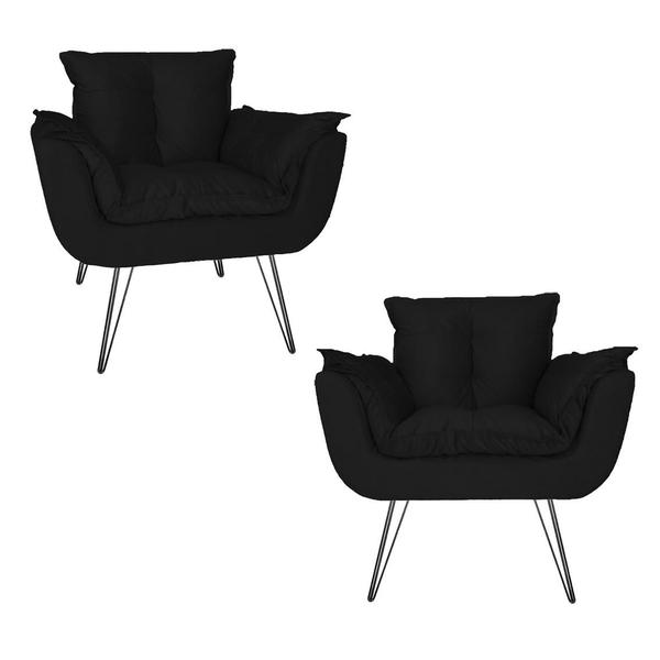 Imagem de Conjunto 2 Poltronas Estofadas Para Escritório Pés de Ferro Opala Suede Preto - LM DECOR