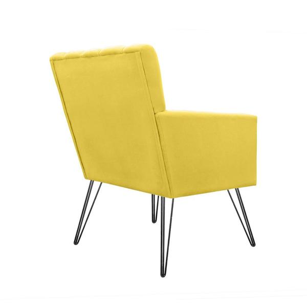 Imagem de Conjunto 2 Poltronas Estofadas Para Recepção Pés de Ferro Cecília Suede Amarelo - LM DECOR