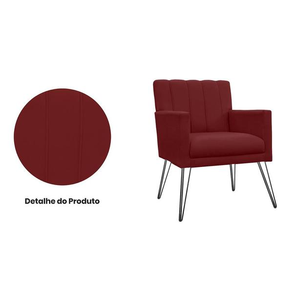 Imagem de Conjunto 2 Poltronas Estofadas Para Recepção Pés de Ferro Cecília Suede Vermelho Bordo - INCASA DECOR