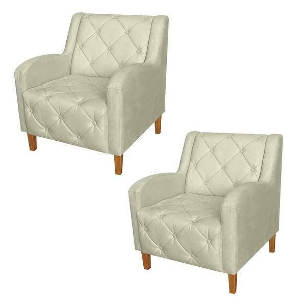 Imagem de Conjunto 2 Poltronas Estofadas Para Sala De Estar Munique Suede Bege  - LM DECOR