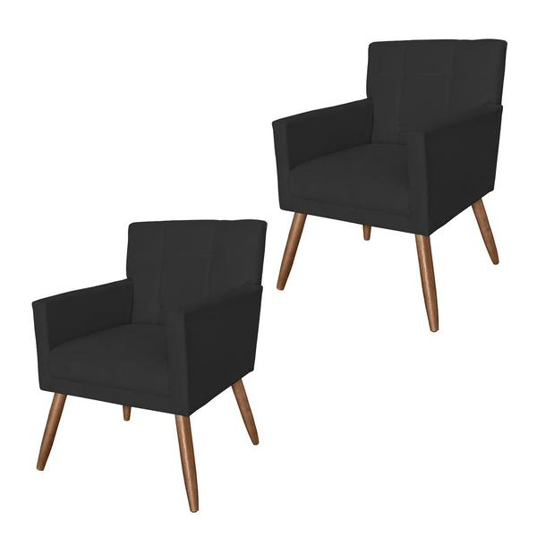 Imagem de Conjunto 2 Poltronas Estofadas Pés Palito Sala de Visitas Onix Corano Preto - LM DECOR