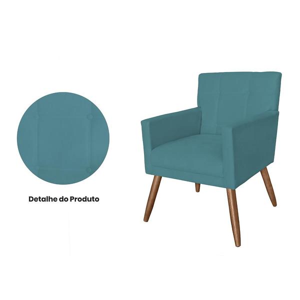 Imagem de Conjunto 2 Poltronas Estofadas Pés Palito Sala de Visitas Onix Suede Azul Turquesa - LM DECOR