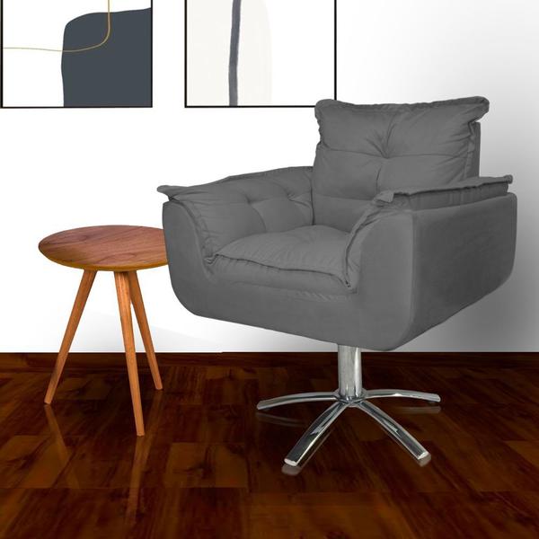 Imagem de Conjunto 2 Poltronas Para Recepção Com Base Giratória de Metal Opala Suede Cinza - DL Decor