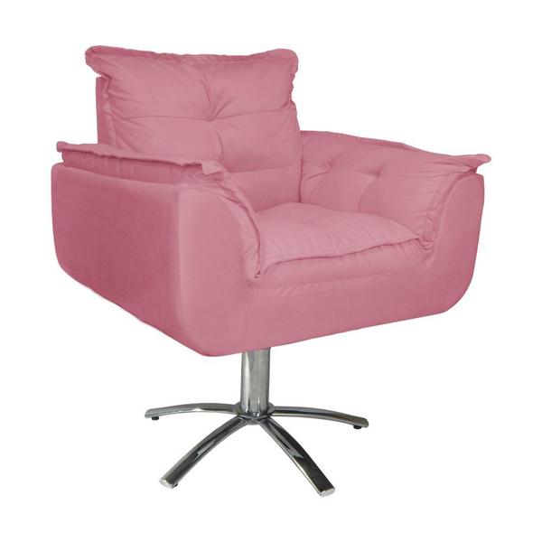 Imagem de Conjunto 2 Poltronas Para Recepção Com Base Giratória de Metal Opala Suede Rosa Barbie - DL Decor