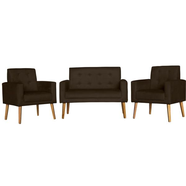 Imagem de Conjunto 2 Poltronas Para Sala Decorativa e Namoradeira Dubay Suede Marrom Arapol