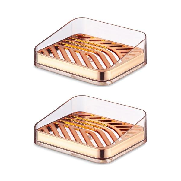 Conjunto 2 Porta Sabonete Slin Higienico c Ralo Rose UZ Imagem de Conjunto 2 Porta Sabonete Slin Higienico c Ralo Rose UZ