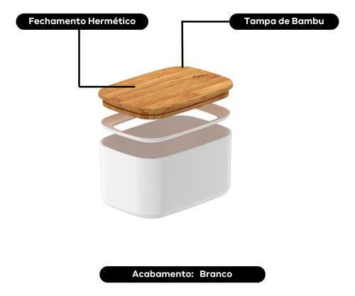 Imagem de Conjunto 2 Pote Hermético Tampa De Bambu Branco 650ml