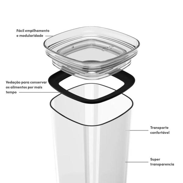 Imagem de Conjunto 2 Potes Herméticos Organizador Cozinha Quadrado 1L