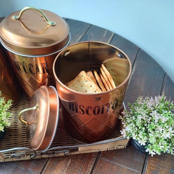 Imagem de Conjunto 2 Potes Lata Para Café Açúcar Biscoito Bolacha Gold Cobre Rose 1L Com Tampa Porta Mantimentos Em Metal Armazenar Elegante Wincy