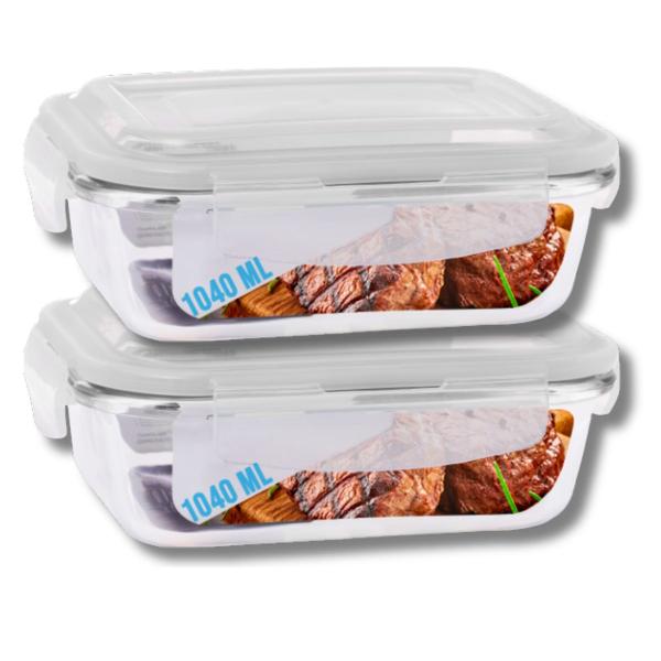 Conjunto 2 Potes Vidro Hermético Marmita Com 4 Travas 1040ml - PRATICASA