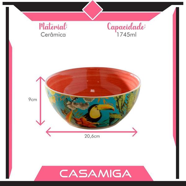 Imagem de Conjunto 2 Saladeiras Tigela Cerâmica 1745Ml Selva Pássaro