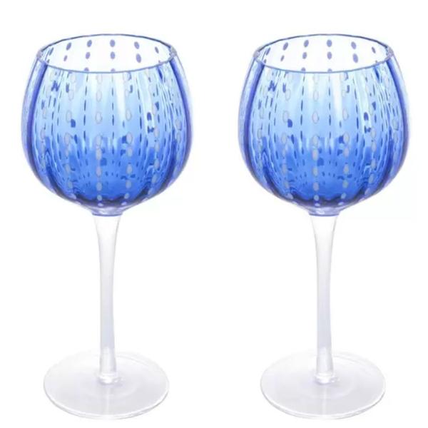 Imagem de Conjunto 2 Taças para Vinho de Vidro Orquídea Azul 450ml Wolff