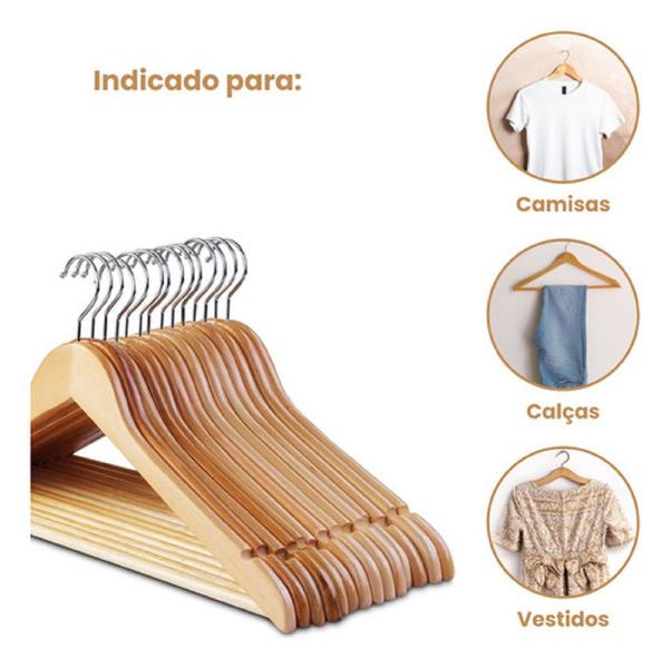 Imagem de Conjunto 20 cabides de Madeira Para Camisas Calças Adulto