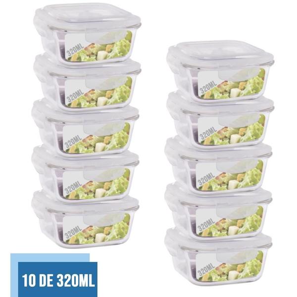 Imagem de Conjunto 20 Potes Vidro 320Ml Hermético 4 Travas Alimentos