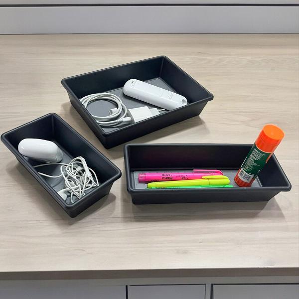 Imagem de Conjunto 21 Organizador Gaveta Design Antiderrapante Elegante Decorativo Separador Utensílios Preto