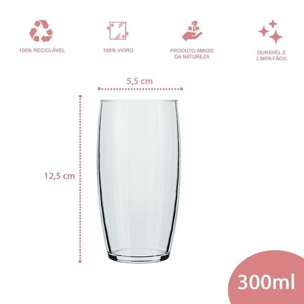 Imagem de Conjunto 24 Copo Vidro Oca Transparente 300ml Nadir Agua