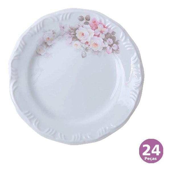 Imagem de Conjunto 24 Pratos Rasos Jantar Porcelana Schmidt Eterna