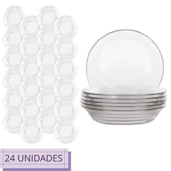 Conjunto 24 Pratos Temperado Liso Sopa 19,6cm Duralex Fundo - Nadir Figueiredo Imagem de Conjunto 24 Pratos Temperado Liso Sopa 19,6cm Duralex Fundo
