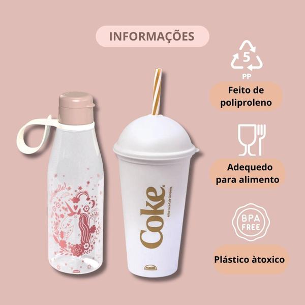 Imagem de Conjunto 2und com garrafa unicórnio e copo shake coca-cola - Plasútil