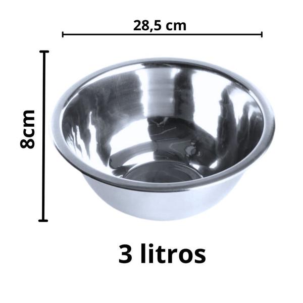 Imagem de Conjunto 3 Bacias Tigelas Saladeiras Bowl inox 3 Litros