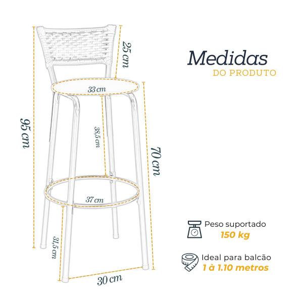 Imagem de Conjunto 3 Banqueta Alta Estrutura Preta Encosto Junco Cappuccino 70cm Itagold