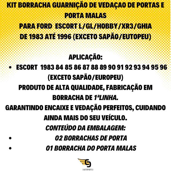 Imagem de Conjunto 3 Borrachas De Vedar Portas Malas Escort Verona Apolo Hobby Cht Xr3 Proteçao Substituiçao