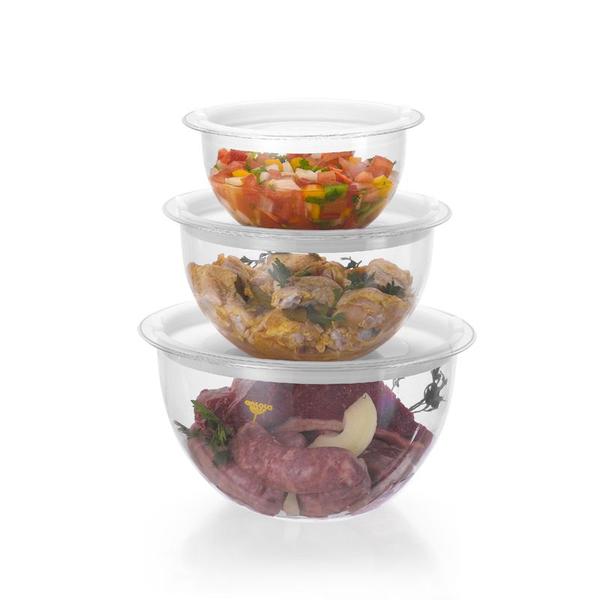 Conjunto 3 Bowl Acrílico C/ Tampa Hermético 1,1 / 2,2 / 4 L - Injeplastec Imagem de Conjunto 3 Bowl Acrílico C/ Tampa Hermético 1,1 / 2,2 / 4 L