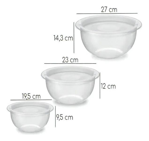 Conjunto 3 Bowl Acrílico C/ Tampa Hermético 1,1 / 2,2 / 4 L - Injeplastec Imagem de Conjunto 3 Bowl Acrílico C/ Tampa Hermético 1,1 / 2,2 / 4 L