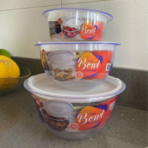 Conjunto 3 Bowl Acrílico C/ Tampa Hermético 1,1 / 2,2 / 4 L - Injeplastec Imagem de Conjunto 3 Bowl Acrílico C/ Tampa Hermético 1,1 / 2,2 / 4 L