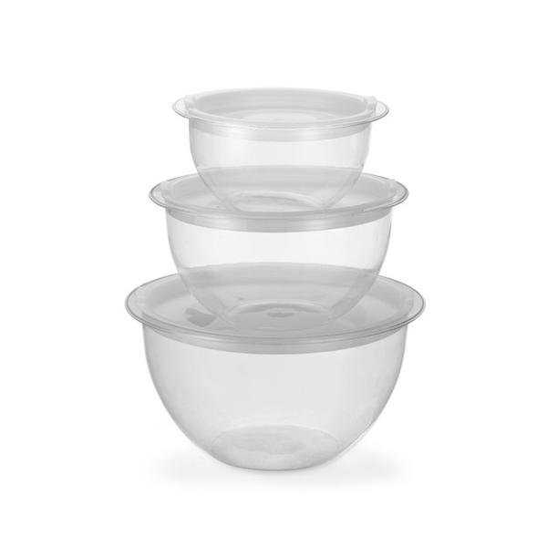 Conjunto 3 Bowl Acrílico C/ Tampa Hermético 1,1 / 2,2 / 4 L - Injeplastec Imagem de Conjunto 3 Bowl Acrílico C/ Tampa Hermético 1,1 / 2,2 / 4 L