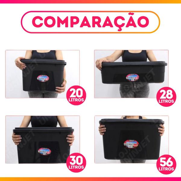 Imagem de Conjunto 3 Caixas Organizadoras 30 Litros Média-Grande Com Trava Prateada - Uninjet