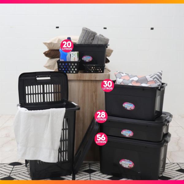 Conjunto 3 Caixas Organizadoras 30 Litros Média-Grande Com Trava Prateada - Uninjet Imagem de Conjunto 3 Caixas Organizadoras 30 Litros Média-Grande Com Trava Prateada - Uninjet