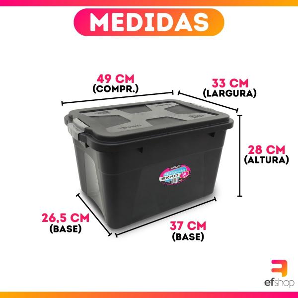 Conjunto 3 Caixas Organizadoras 30 Litros Média-Grande Com Trava Prateada - Uninjet Imagem de Conjunto 3 Caixas Organizadoras 30 Litros Média-Grande Com Trava Prateada - Uninjet