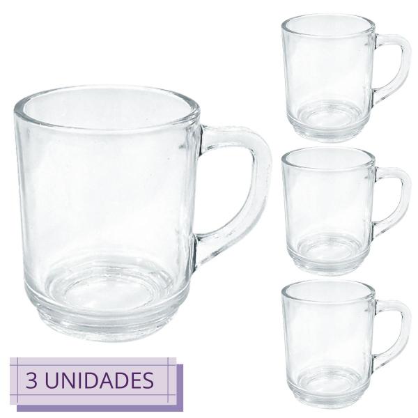 Imagem de Conjunto 3 Canecas De Vidro Lisa 250ml Transp. Praticasa