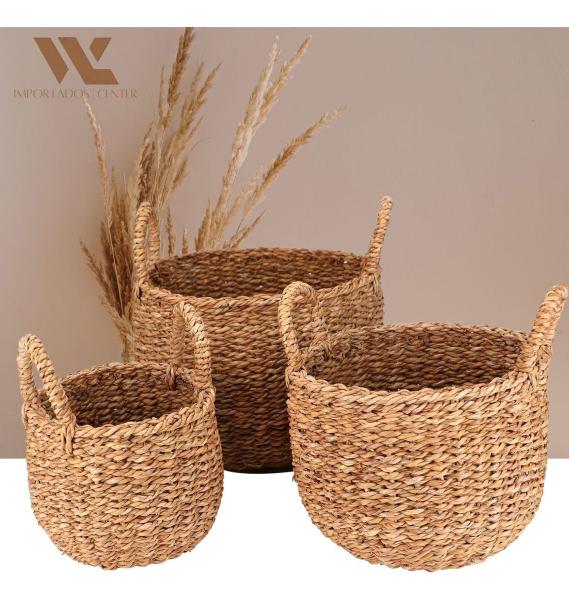 Imagem de Conjunto 3 Cestos Organizador Cachepot Fibra Natural Decoração Boho