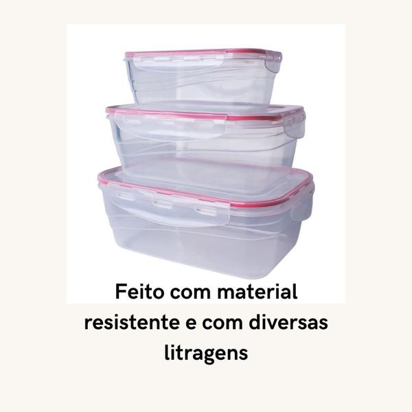 Imagem de Conjunto 3 Marmitas para Freezer e Micro-ondas Potes  Plástico Trava e Alta Vedação 500 ML/1L/1,5L