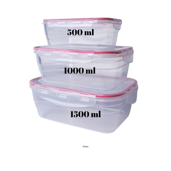 Conjunto 3 Marmitas para Freezer e Micro-ondas Potes Plástico Trava e Alta Vedação 500 ML/1L/1,5L - LP House Imagem de Conjunto 3 Marmitas para Freezer e Micro-ondas Potes Plástico Trava e Alta Vedação 500 ML/1L/1,5L