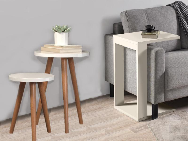 Imagem de Conjunto 3 Mesa Cabeceira Apoio Sala Lateral Decor Off White