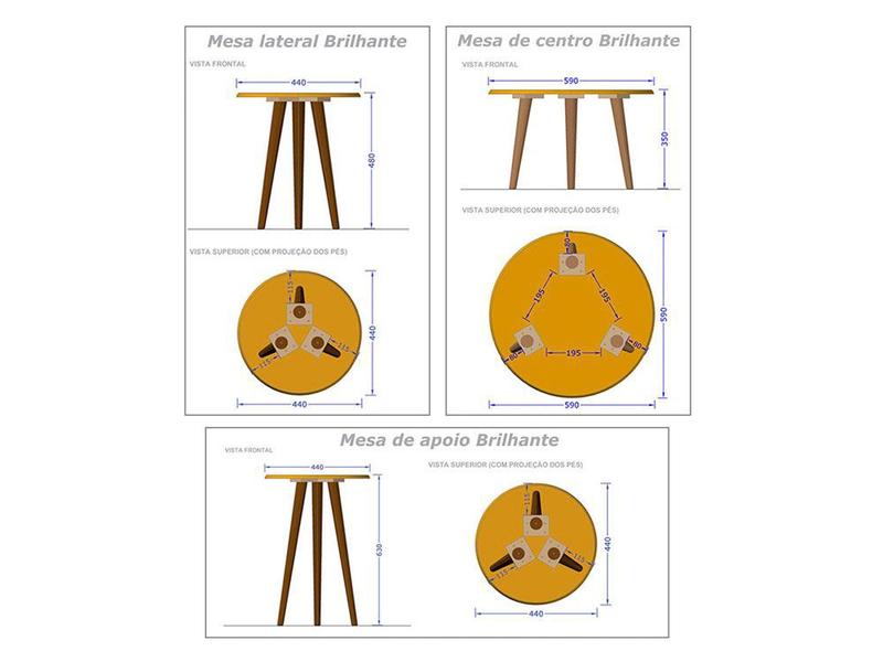 Imagem de Conjunto 3 Mesas Centro e Laterais Sala Estar Pes Madeira
