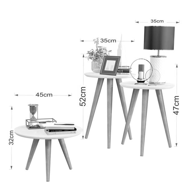 Imagem de Conjunto 3 Mesas Centro Lateral E Apoio Pés Palito Retro Para Sala Branco
