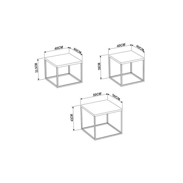 Imagem de Conjunto 3 Mesas de Centro Para Sala Industrial Estilo Cube