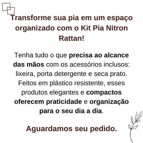 Imagem de Conjunto 3 Peças Nitronplast: Escorredor de Louças, Porta Detergente e Lixeira de Pia em Rattan