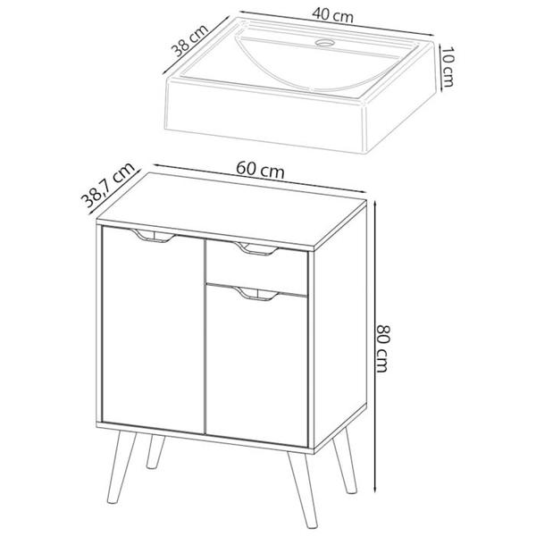 Imagem de Conjunto 3 Peças Para Banheiro BN3600X37X38 Amendoa Metalizado Tecno Mobili