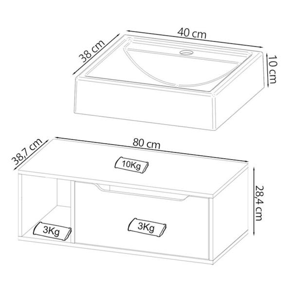 Imagem de Conjunto 3 Peças Para Banheiro BN3600X44X45 Branco Tecno Mobili