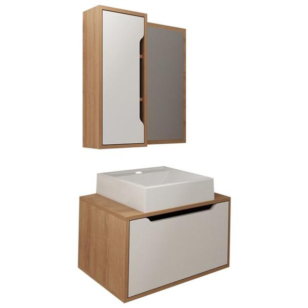 Imagem de Conjunto 3 Peças Para Banheiro BN3630X46X48 Amendoa Branco Tecno Mobili