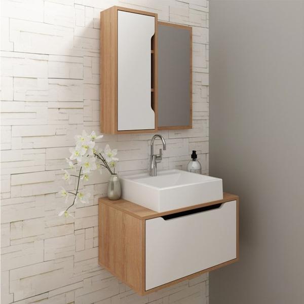 Imagem de Conjunto 3 Peças Para Banheiro BN3630X46X48 Amendoa Branco Tecno Mobili