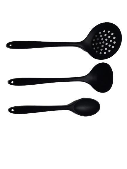 Imagem de Conjunto 3 Peças -   Utensílios para Cozinha em Silicone - Preto Inteiriço Livre de BPA - UnyHome