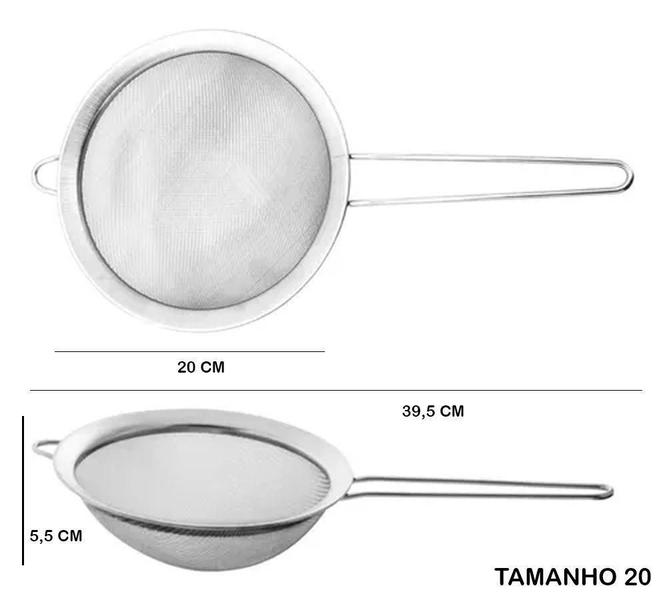 Imagem de Conjunto 3 Peneiras Cozinha Aço Inox Luxo Tamanhos P M G