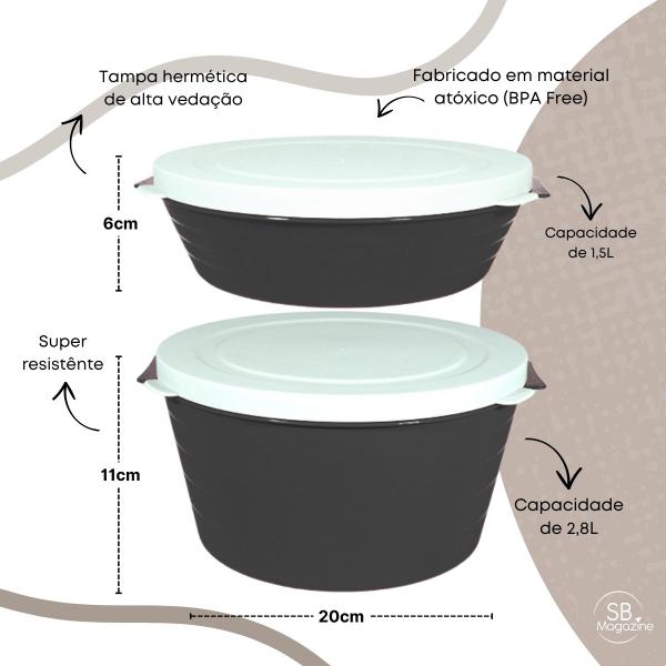 Imagem de Conjunto 3 Pote Mantimentos Alimentos Hermético 2,8L +  1,5L Resistente Geladeira Freezer Cony - Preto